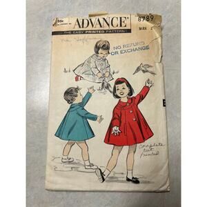 Vintage 1950's Advance Pattern #8789 Child's Coat Size 2 HTF